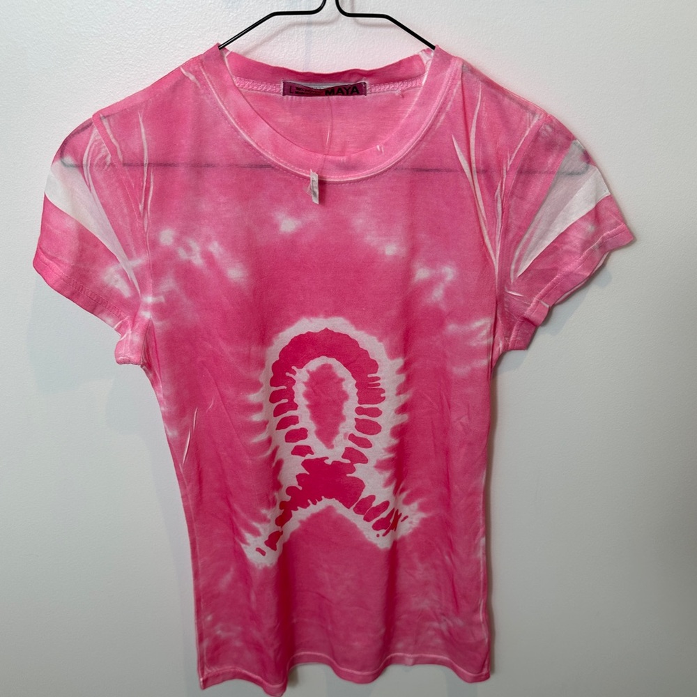 🩷 Maya Women’s Pink Tie Dye Sheer Top Short Sleeve T-Shirt Size L